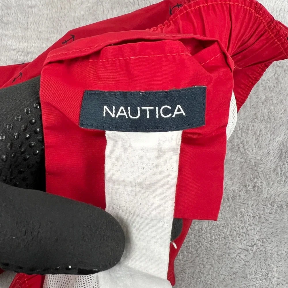 Nautica Anchor Print Swim Trunks L Red Men Nautical Beach Board Shorts